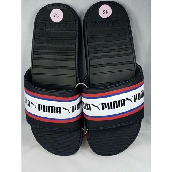 Puma Cool Cat Stripe Repeat Mens Sz  12  Black Red Slip On Slides Sandals New main image 5